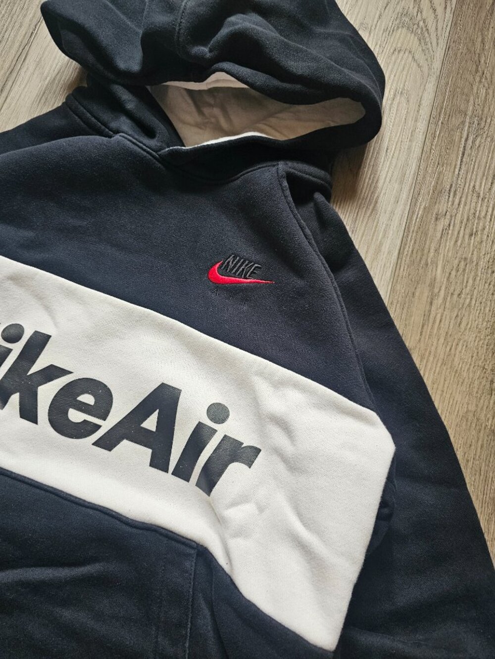 Nike Air Boys Hoodie Sweatshirt Black White Colorblock Nike Swoosh Size Large - Picture 2 of 7